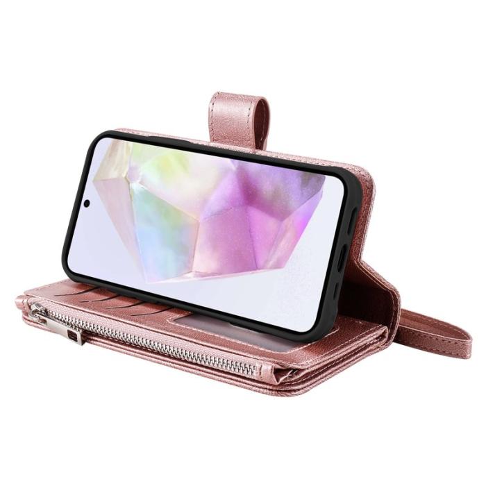 OEM - Samsung Galaxy A35 5G Fodral Äkta Läder Magnetiskt - Roséguld