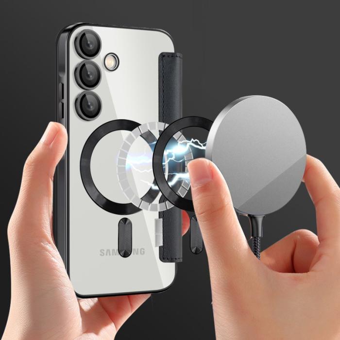 OEM - Samsung Galaxy A35 5G Fodral Äkta Läder Magnetiskt - Svartgrön