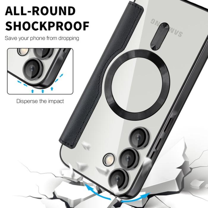 OEM - Samsung Galaxy A35 5G Fodral Äkta Läder Magnetiskt - Svartgrön