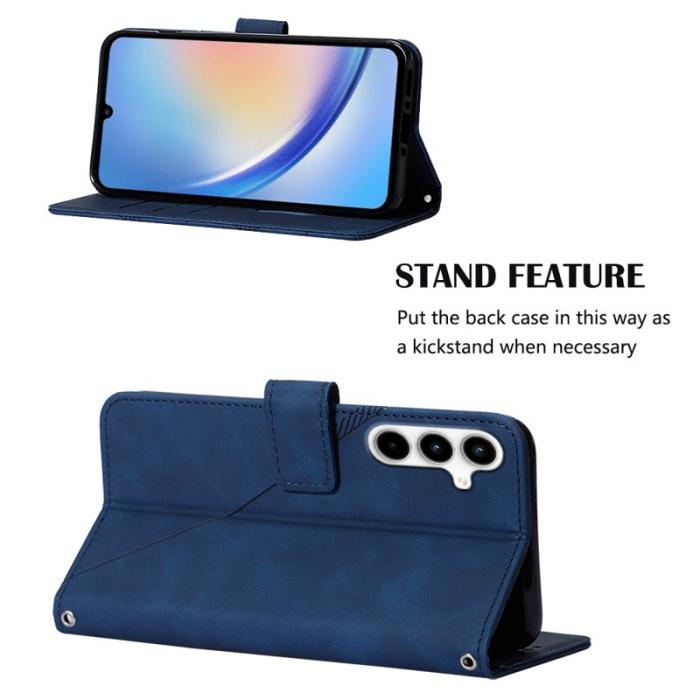 OEM - Samsung Galaxy A35 5G Fodral Äkta Läder Med Axelrem - Safir