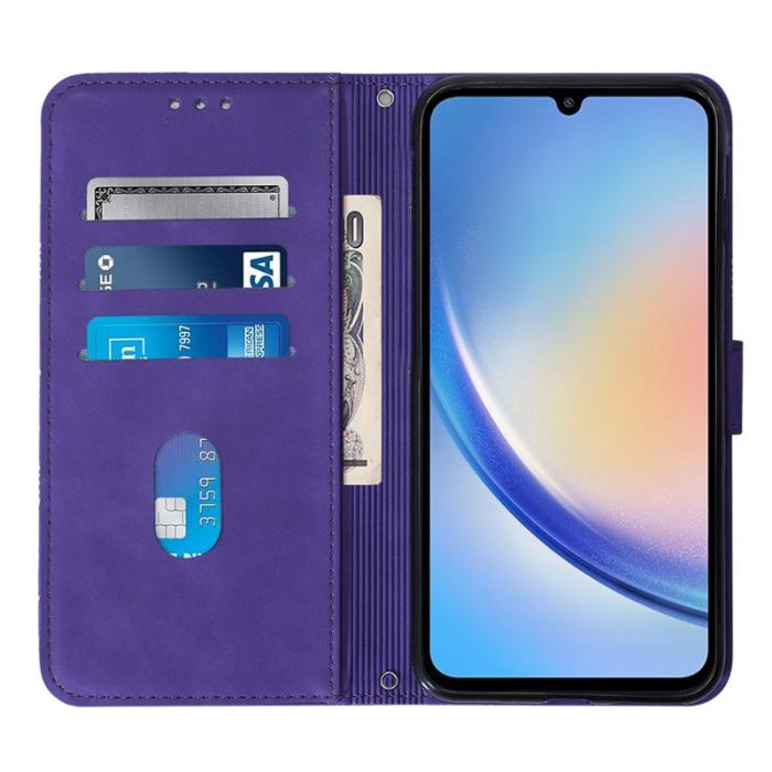 OEM - Samsung Galaxy A35 5G Fodral Äkta Läder Med Handrem - Lila