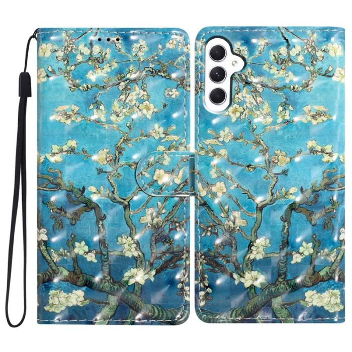 OEM - Samsung Galaxy A35 5G Fodral Äkta Läder Med Kortfack - Aprikosblomma