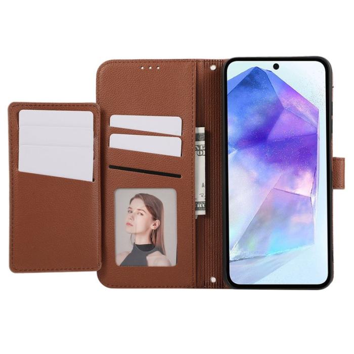 OEM - Samsung Galaxy A35 5G Fodral Äkta Läder Med Kortfack - Brun