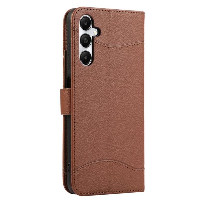 OEM - Samsung Galaxy A35 5G Fodral Äkta Läder Med Kortfack - Brun
