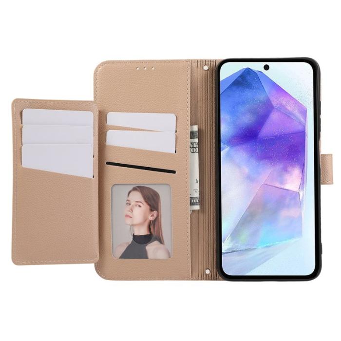 OEM - Samsung Galaxy A35 5G Fodral Äkta Läder Med Kortfack - Khaki