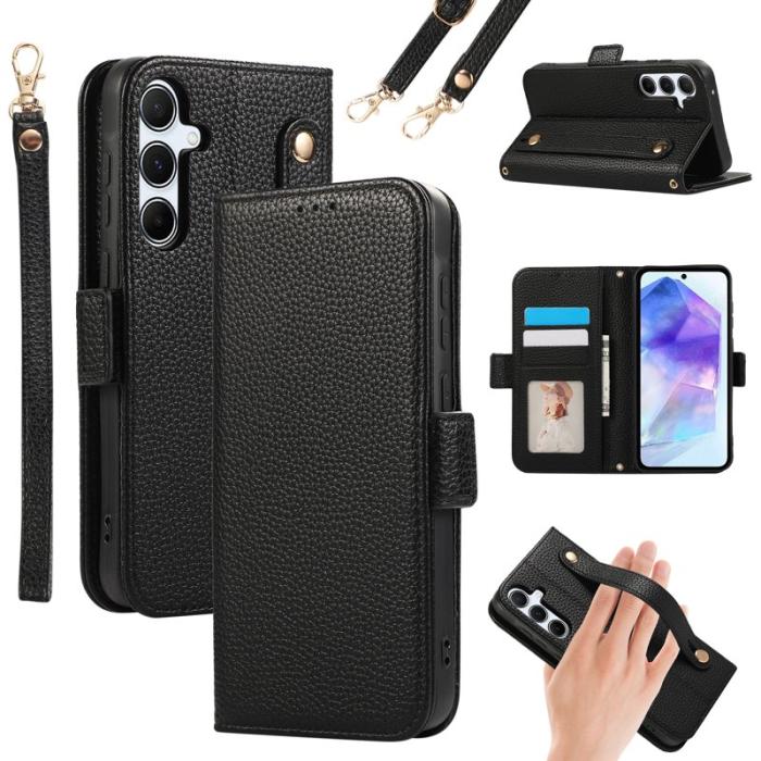 OEM - Samsung Galaxy A35 5G Fodral Äkta Läder Med Kortfack - Svart