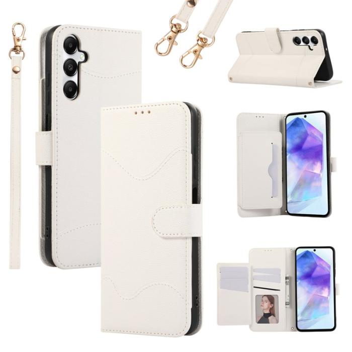 OEM - Samsung Galaxy A35 5G Fodral Äkta Läder Med Kortfack - Vit