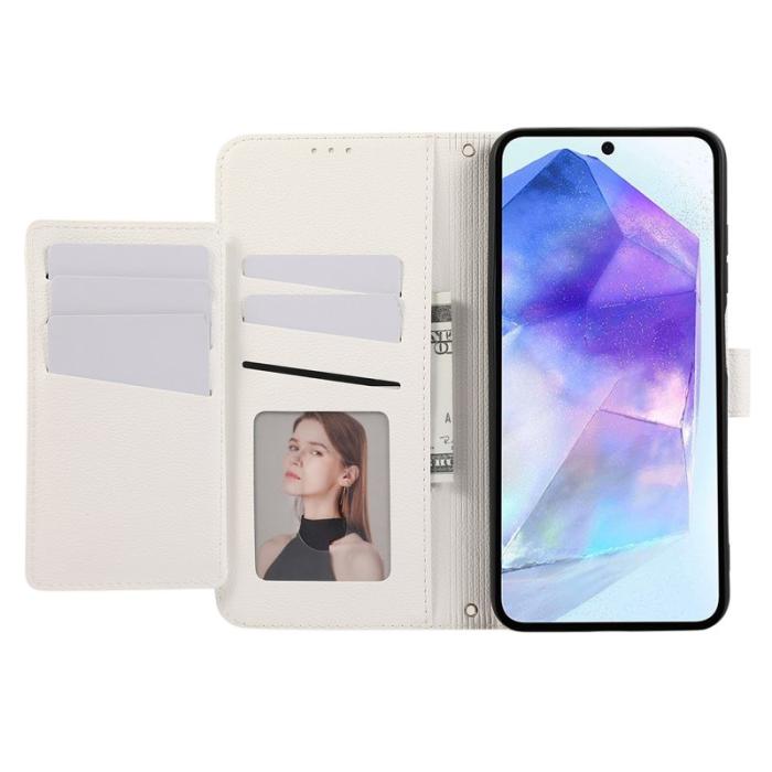 OEM - Samsung Galaxy A35 5G Fodral Äkta Läder Med Kortfack - Vit
