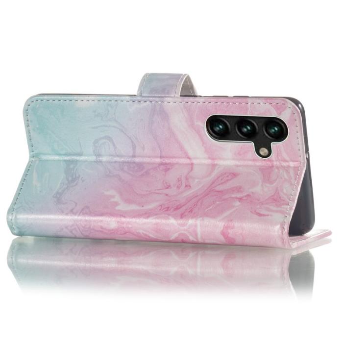 OEM - Samsung Galaxy A35 5G Fodral Äkta Läder Mönstertryckt - Rosa Grön Marmor