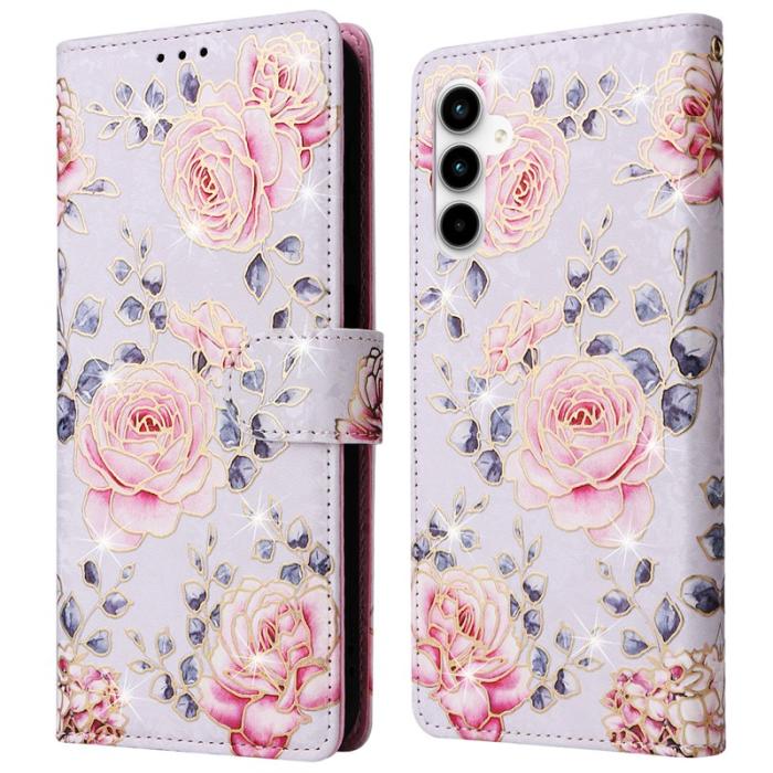 OEM - Samsung Galaxy A35 5G Fodral Äkta Läder RFID Skydd - Ros Blomma