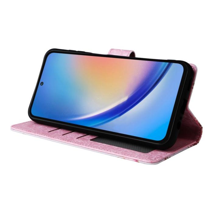 OEM - Samsung Galaxy A35 5G Fodral Äkta Läder RFID Skydd - Ros Blomma