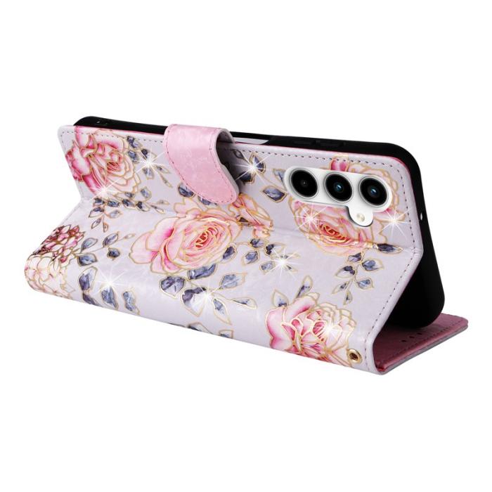 OEM - Samsung Galaxy A35 5G Fodral Äkta Läder RFID Skydd - Ros Blomma