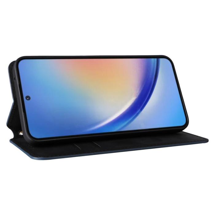 OEM - Samsung Galaxy A35 5G Fodral Äkta Läder Rhombus - Blå