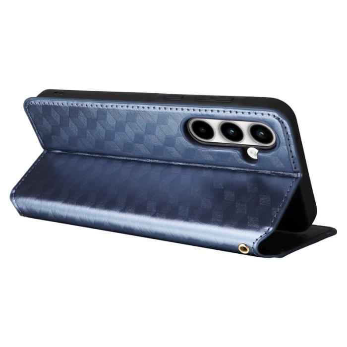 OEM - Samsung Galaxy A35 5G Fodral Äkta Läder Rhombus - Blå