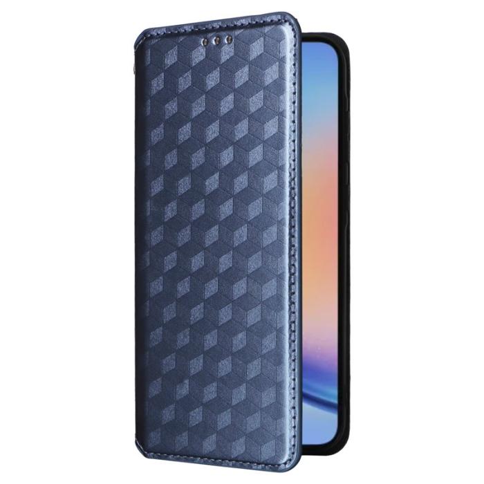 OEM - Samsung Galaxy A35 5G Fodral Äkta Läder Rhombus - Blå