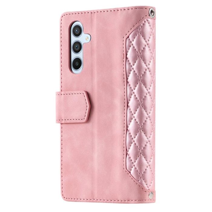 OEM - Samsung Galaxy A35 5G Fodral Äkta Läder Rhombus Textur - Roséguld