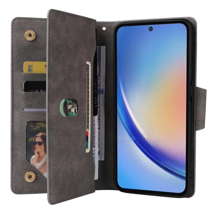 OEM - Samsung Galaxy A35 5G Fodral Äkta Läder Rivet Dekor - Grå