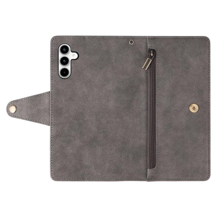 OEM - Samsung Galaxy A35 5G Fodral Äkta Läder Rivet Dekor - Grå