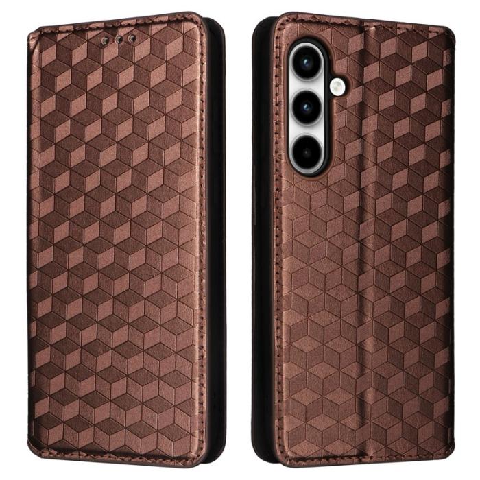 OEM - Samsung Galaxy A35 5G Fodral Äkta Läder Rombmönster - Brun