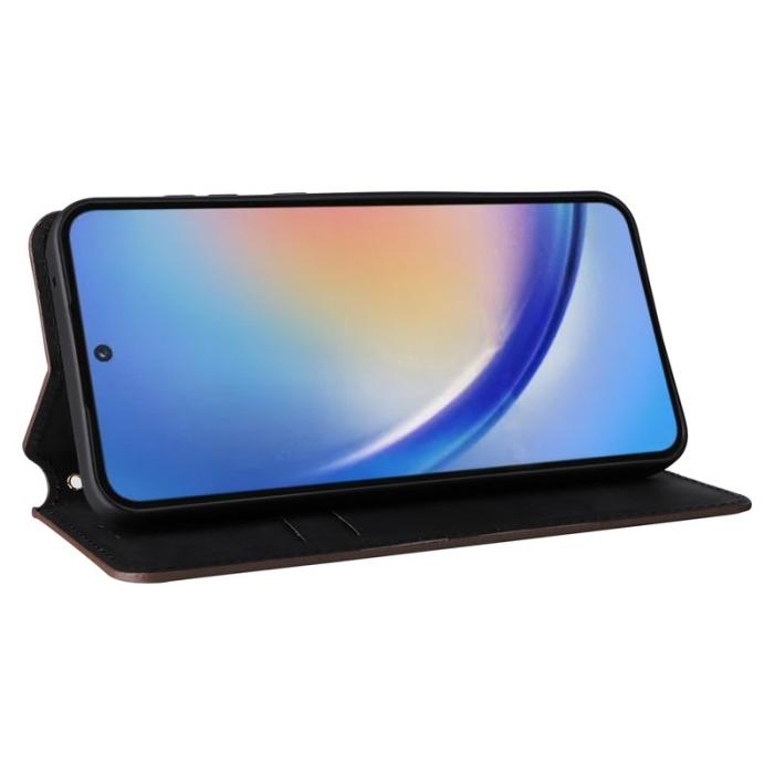 OEM - Samsung Galaxy A35 5G Fodral Äkta Läder Rombmönster - Brun