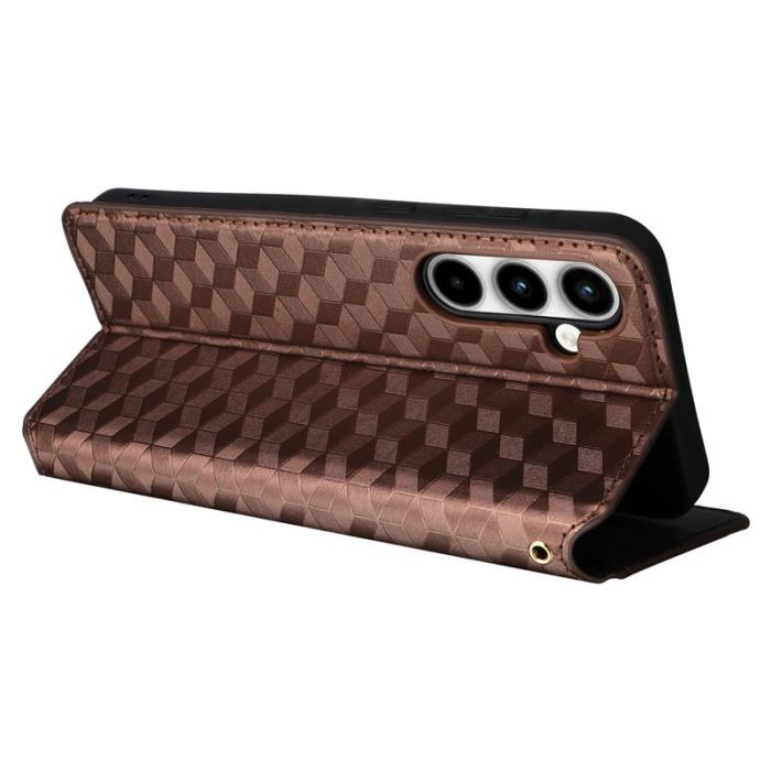 OEM - Samsung Galaxy A35 5G Fodral Äkta Läder Rombmönster - Brun