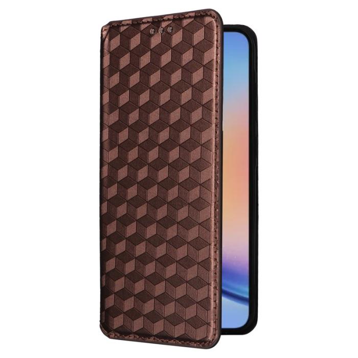 OEM - Samsung Galaxy A35 5G Fodral Äkta Läder Rombmönster - Brun