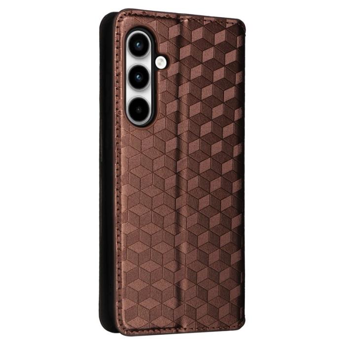 OEM - Samsung Galaxy A35 5G Fodral Äkta Läder Rombmönster - Brun