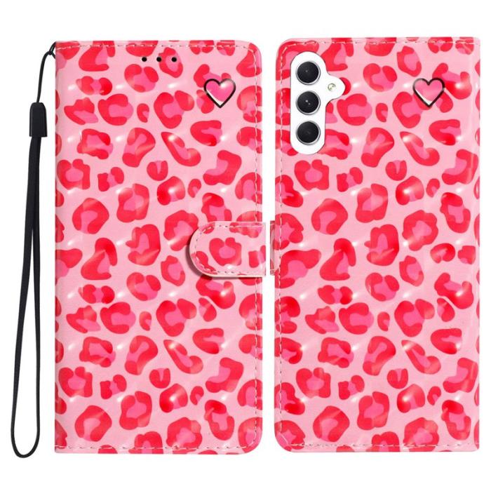 OEM - Samsung Galaxy A35 5G Fodral Äkta Läder - Rosa Leopardmönster