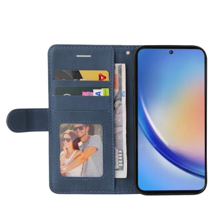 OEM - Samsung Galaxy A35 5G Fodral Äkta Läder Ställ - Blå