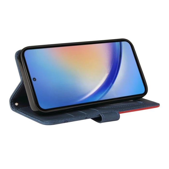 OEM - Samsung Galaxy A35 5G Fodral Äkta Läder Ställ - Blå