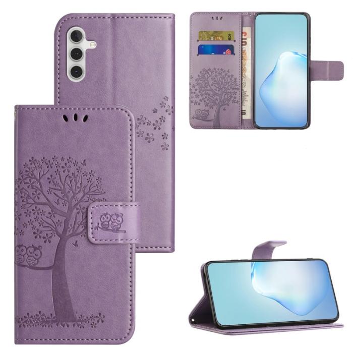 OEM - Samsung Galaxy A35 5G Fodral Äkta Läder Ställ - Lila