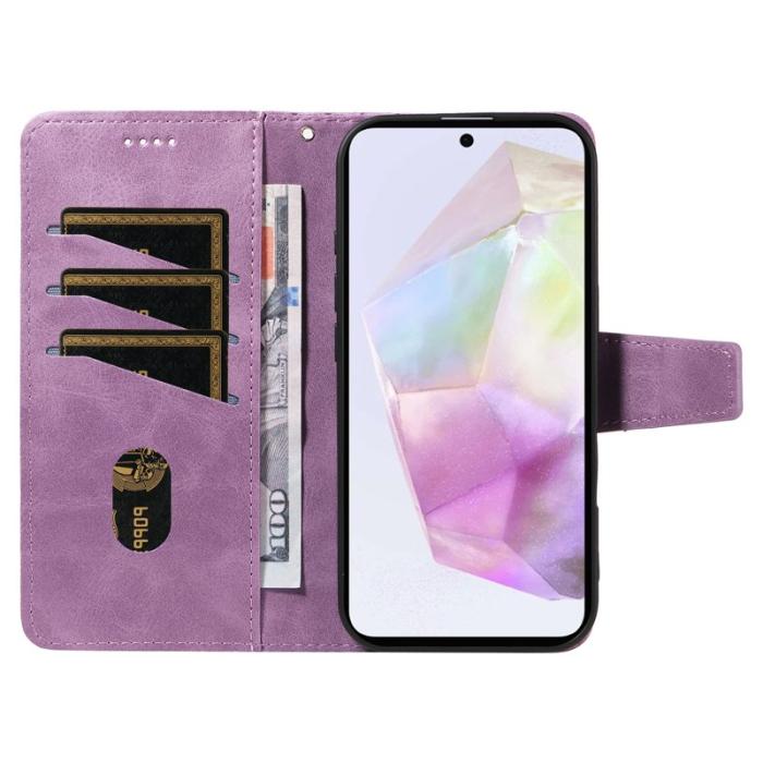 OEM - Samsung Galaxy A35 5G Fodral Äkta Läder Ställ - Ljus Lila