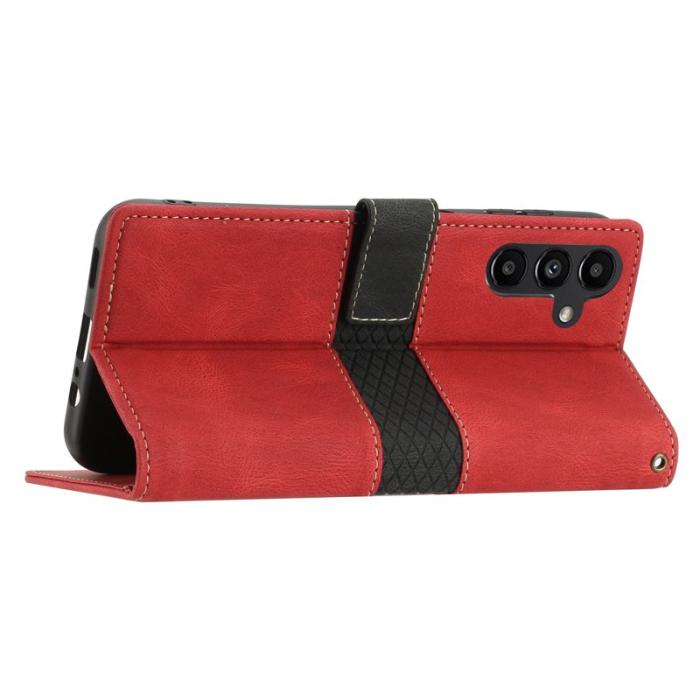 OEM - Samsung Galaxy A35 5G Fodral Äkta Läder Ställ - Röd