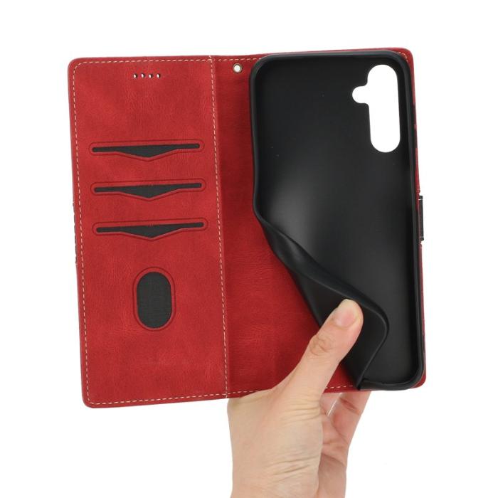 OEM - Samsung Galaxy A35 5G Fodral Äkta Läder Ställ - Röd