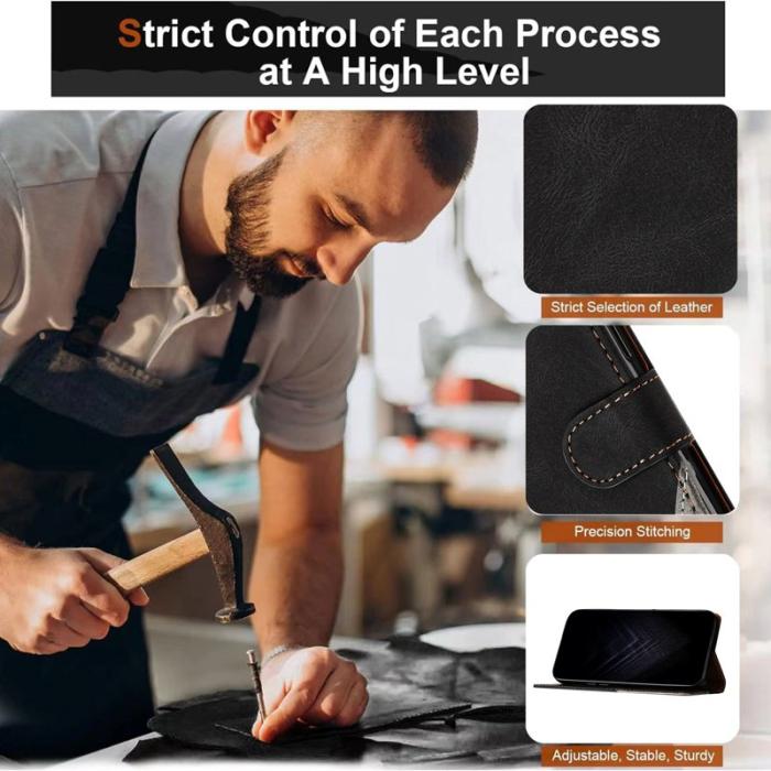 OEM - Samsung Galaxy A35 5G Fodral Äkta Läder Ställ Shockproof - Svart