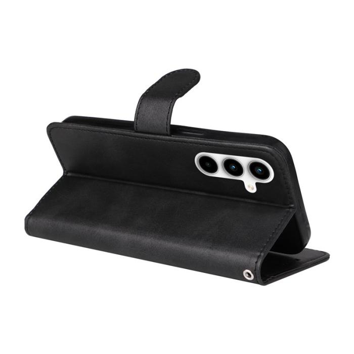 OEM - Samsung Galaxy A35 5G Fodral Äkta Läder Ställ Skydd - Svart