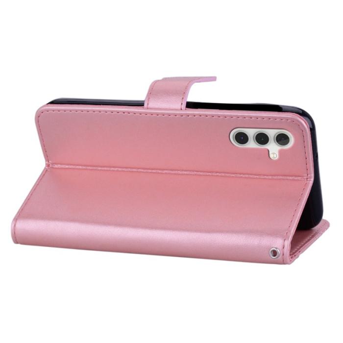 OEM - Samsung Galaxy A35 5G Fodral Äkta Läder Uggla Blomma - Roséguld