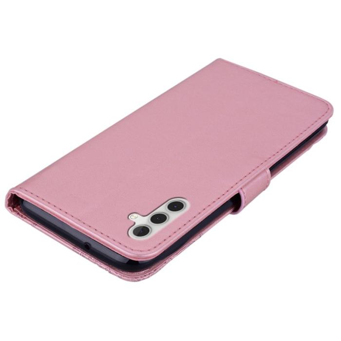 OEM - Samsung Galaxy A35 5G Fodral Äkta Läder Uggla Blomma - Roséguld