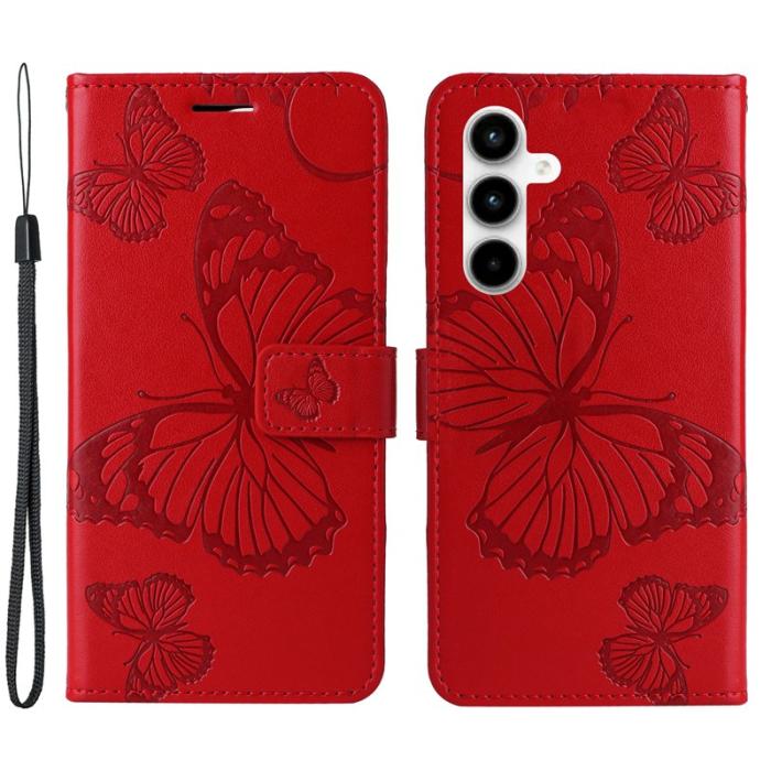 OEM - Samsung Galaxy A35 5G Fodral Blommönster Äkta Läder - Röd