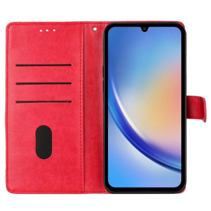 OEM - Samsung Galaxy A35 5G Fodral Blomtryck Konstläder - Röd