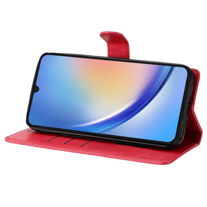OEM - Samsung Galaxy A35 5G Fodral Blomtryck Konstläder - Röd