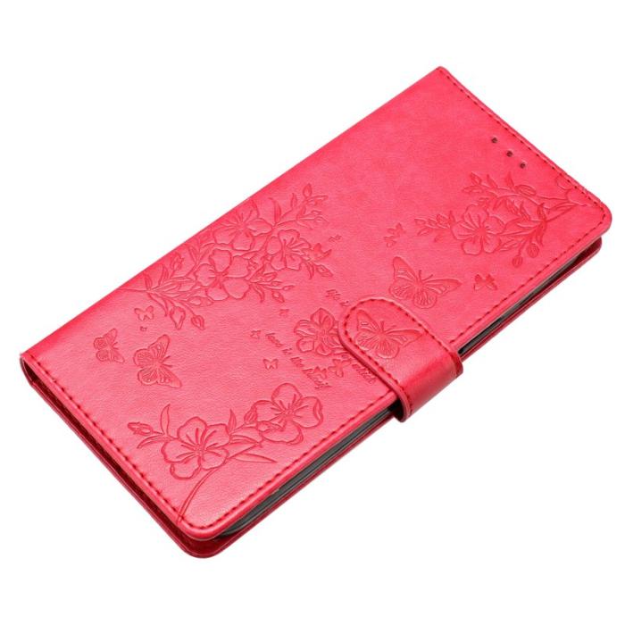 OEM - Samsung Galaxy A35 5G Fodral Blomtryck Konstläder - Röd