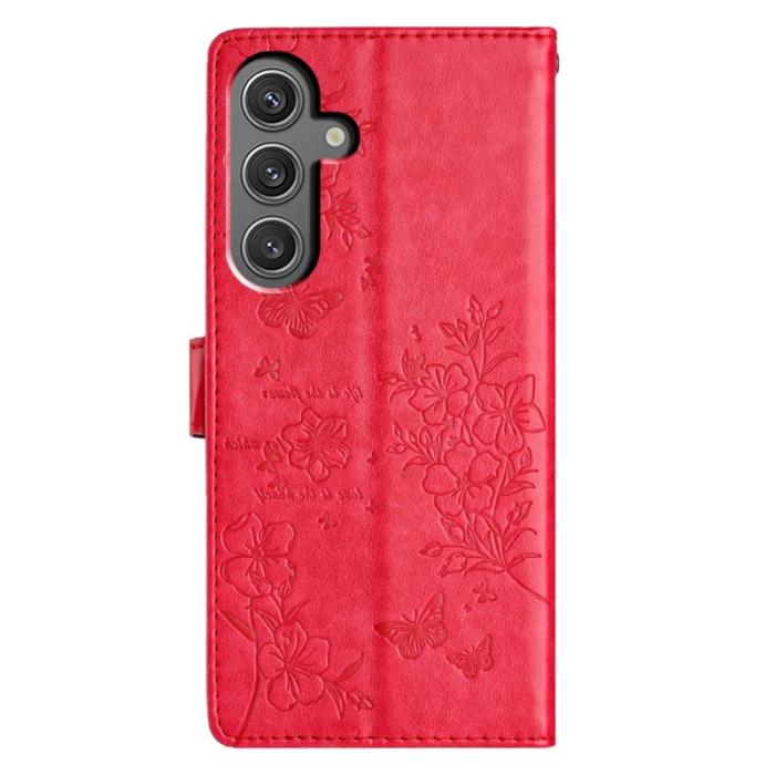 OEM - Samsung Galaxy A35 5G Fodral Blomtryck Konstläder - Röd