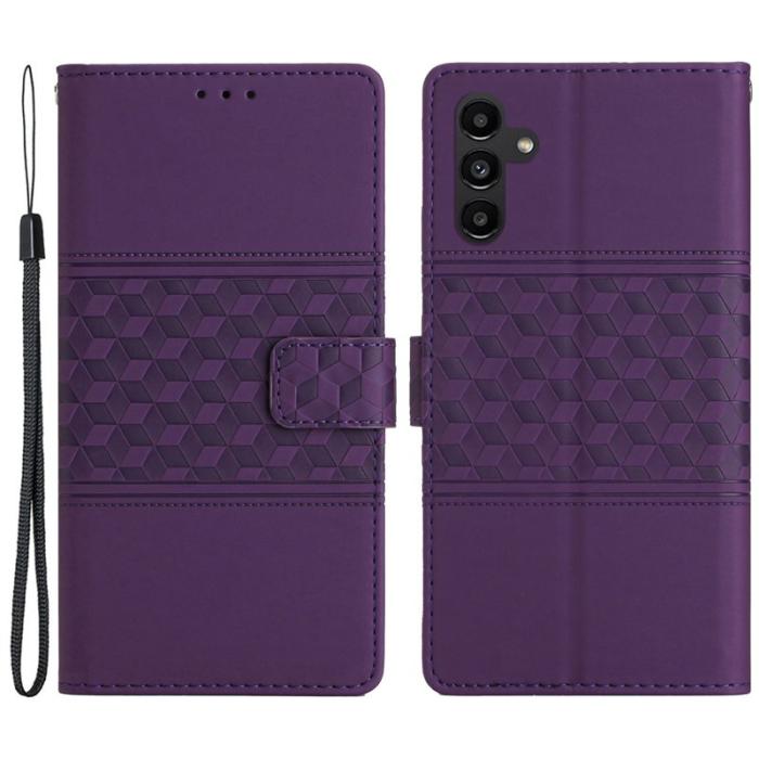 OEM - Samsung Galaxy A35 5G Fodral Impräntad Romb Läder Ställ - Lila