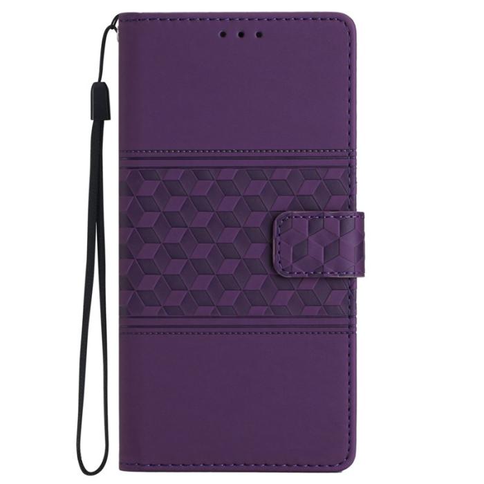 OEM - Samsung Galaxy A35 5G Fodral Impräntad Romb Läder Ställ - Lila