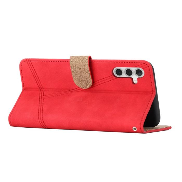 OEM - Samsung Galaxy A35 5G Fodral Impräntat Äkta Läder - Röd