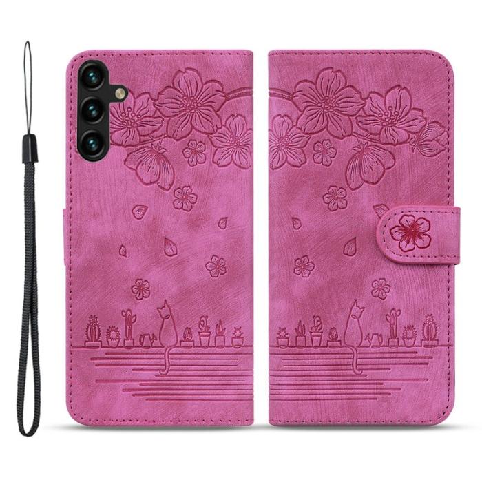 OEM - Samsung Galaxy A35 5G Fodral Konstläder Blommönster - Rosa