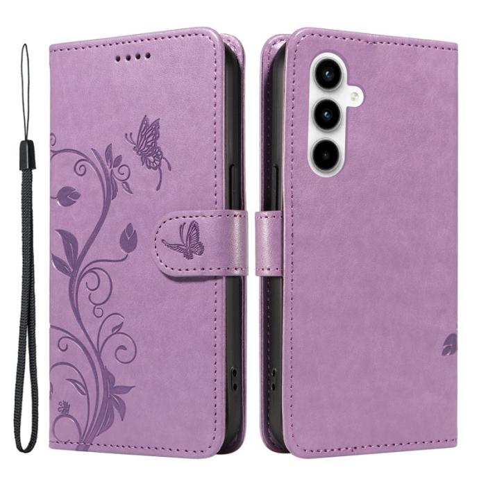 OEM - Samsung Galaxy A35 5G Fodral Konstläder Blommönster Ställ - Lila