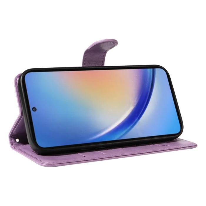 OEM - Samsung Galaxy A35 5G Fodral Konstläder Blommönster Ställ - Lila