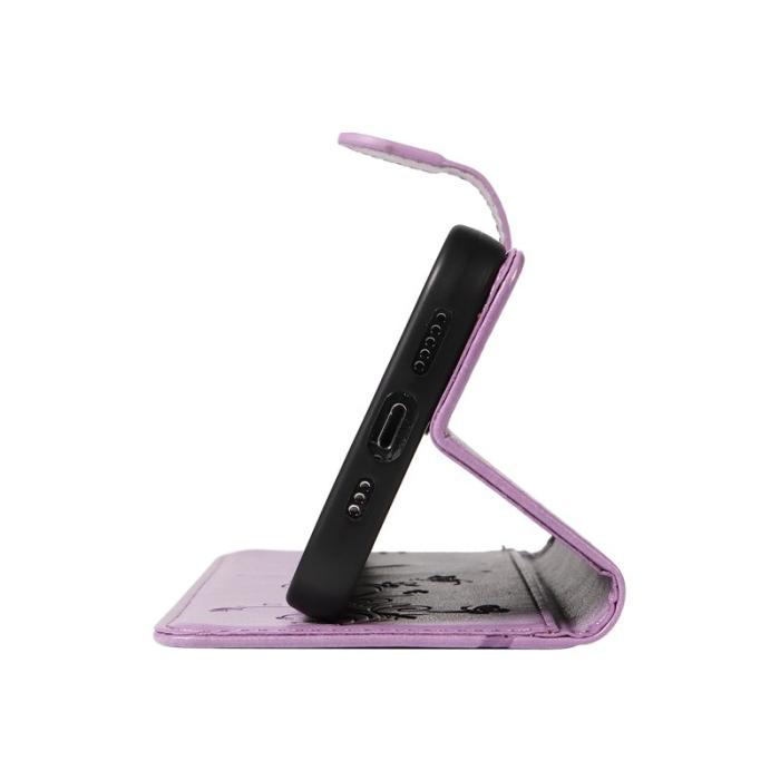 OEM - Samsung Galaxy A35 5G Fodral Konstläder Blommönster Ställ - Lila